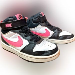 **Nike Court Borough 2 Mid Sneakers - Size 12.5C - Panda & Pink Colorway**